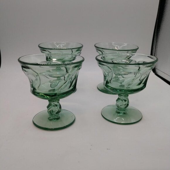 4 Vintage Fostoria Jamestown 4-1/4" Green Champagne Sherbet Goblets Glasses - Picture 5 of 6